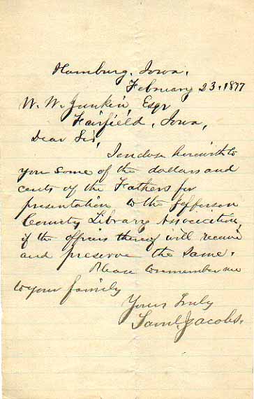 Samuel Jacobs letter